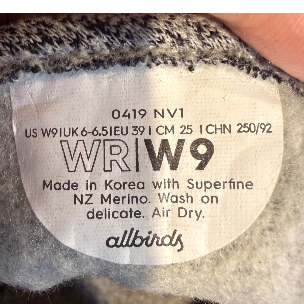 Allbirds Wool‎ Runners Womens Size 9 Grey Knit Lace Up Sneakers Shoes